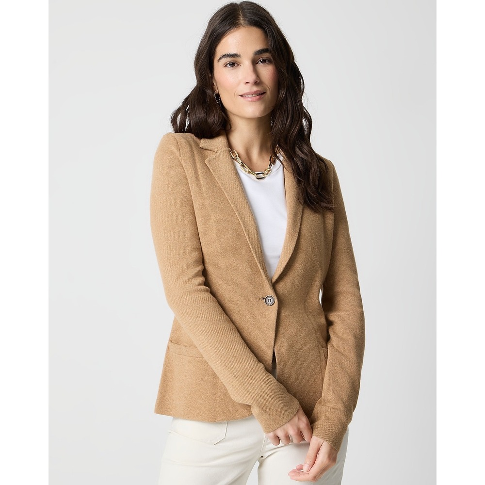 J.Crew $168 Women's Camel Tan 100% Cotton Schoolboy sweater blazer XS G8456